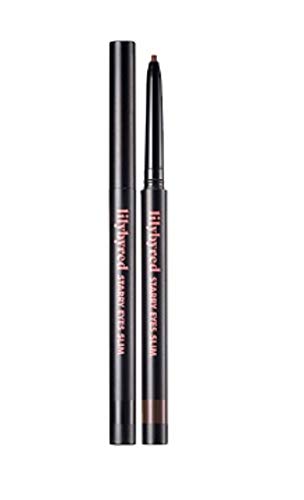 Matte black gel eyeliner pencil with a sleek design, featuring a twist-up mechanism and a fine tip for precise application, labeled as Lilybyred Starry Eyes Am9 to Pm9.