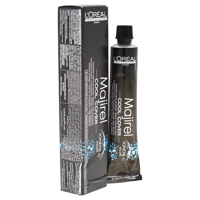 L'OREAL MAJIREL COOL COVER 6.17 in a 50ml black tube with a black and silver box, featuring product details and a sleek design for professional hair coloring.