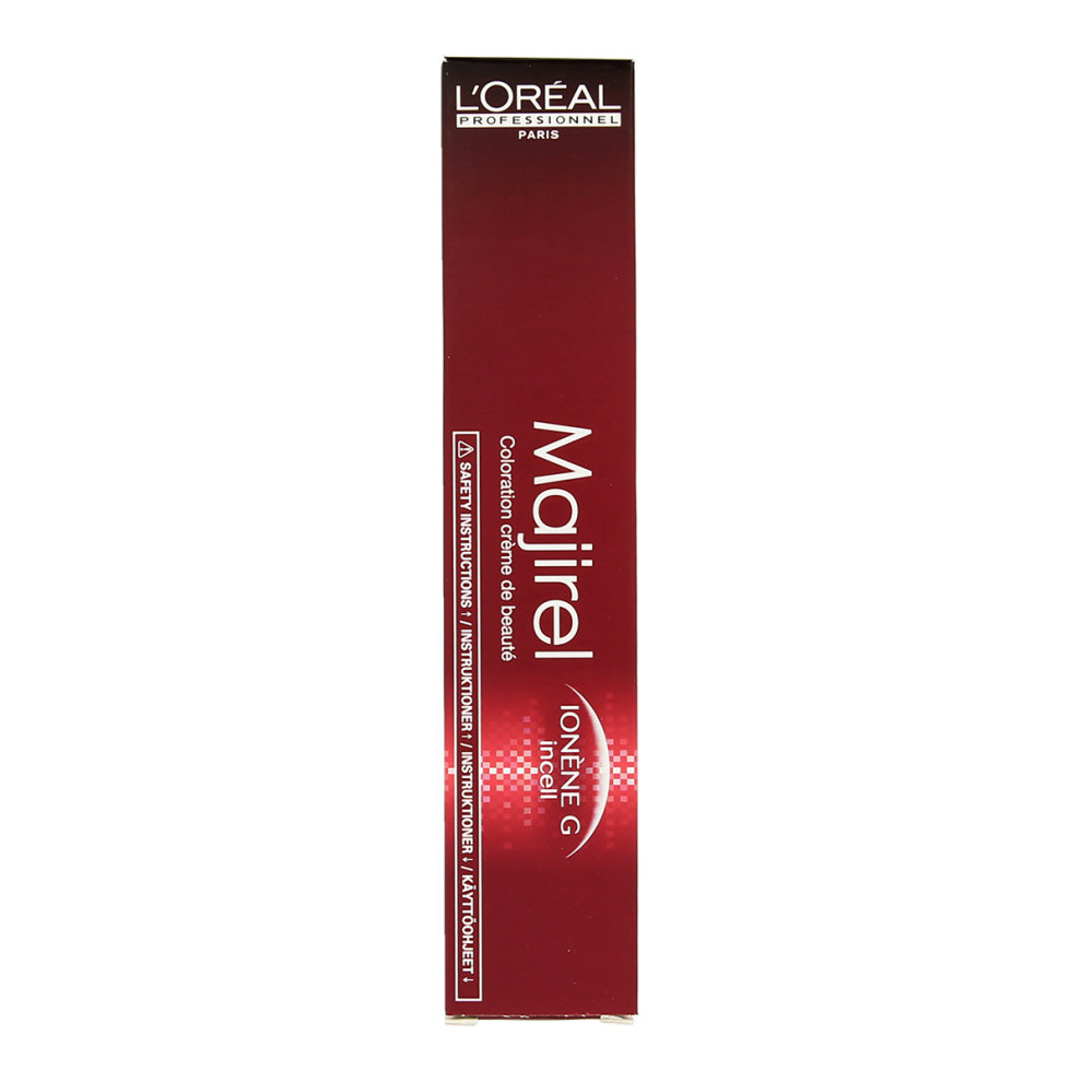 L'Oréal Professionnel Majirel hair dye in a 50ml tube, featuring a sleek red and white design with bold branding, priced at $10.13.