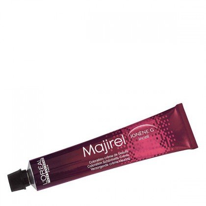 L'Oréal Professionnel Majirel 9.21 tube, 50ml, featuring a dark purple design with white text, labeled "Very Light Iridescent Ash Blonde," and a black screw cap.