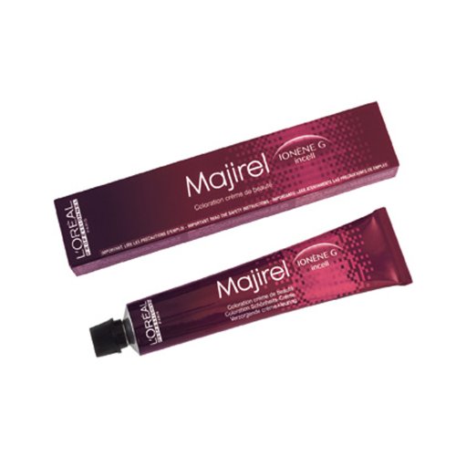 L'Oréal Professionnel Majirel hair dye in a 50ml tube, featuring a sleek design with a deep burgundy color and bold branding, priced at $8.34.