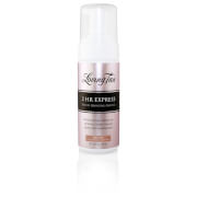 Loving Tan 2 HR Express Mousse in a 120ml bottle, featuring a sleek pink and black design with a pump dispenser, labeled for medium skin tone.