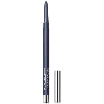 Navy blue MAC Cosmetics Colour Excess eye pencil with a sleek design, featuring a silver tip and a removable cap, labeled "Stay the Night," with an expiration date of 2026/11/1.