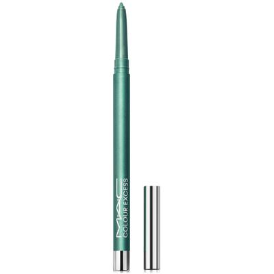 Green gel pencil eyeliner in a sleek design, featuring a metallic finish with "M·a·C Colour Excess" branding, capped with a silver end.