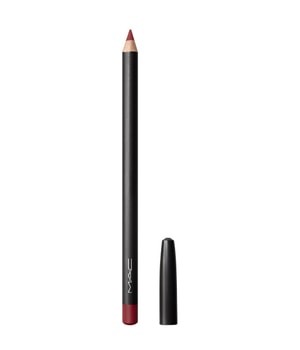 MAC Lip Pencil in Brick-O-La, featuring a sleek black body, a sharpened tip in a rich, muted red shade, and a removable black cap.