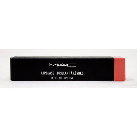 Black rectangular box with white MAC logo, featuring the product name "Lipglass" in white text, and a red accent on one end, containing 0.10 fl oz of lip gloss.