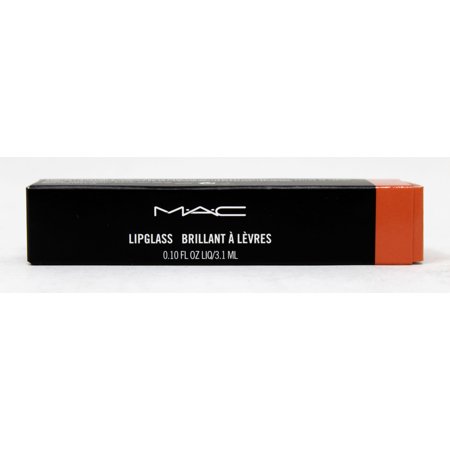 Black rectangular box with MAC branding, featuring "Lipglass" in white text and a small orange accent, containing 0.10 fl oz (3.1 ml) of product.
