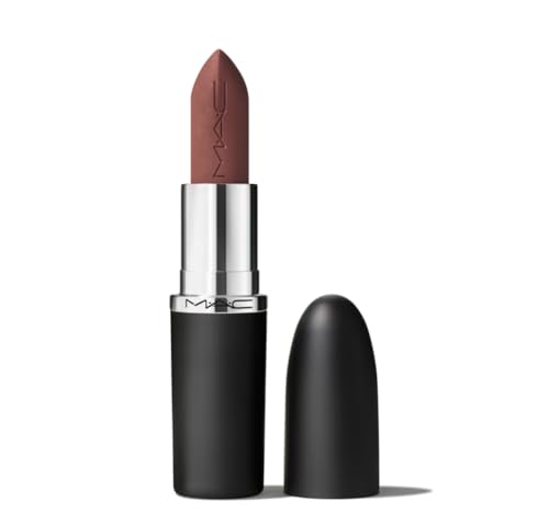 MAC Macximal Silky Matte Lipstick in Whirl, featuring a bullet design with a soft matte finish, in a warm, muted mauve shade, housed in a sleek black tube with silver accents.