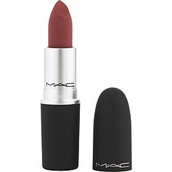 Rose peach lipstick in a sleek black and silver tube, featuring a matte finish and a pointed tip, labeled "MAC Cosmetics 923 Stay Curious."