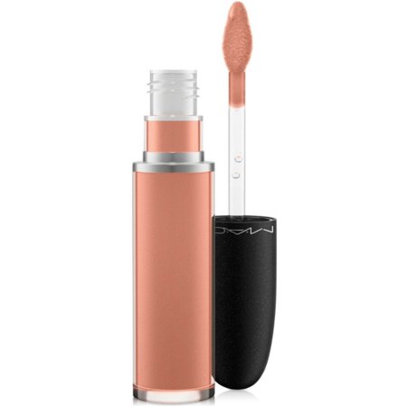 MAC Retro Matte Liquid Lipcolor in a sleek, matte peachy-nude tube with a clear cap, featuring a doe-foot applicator for precise application.
