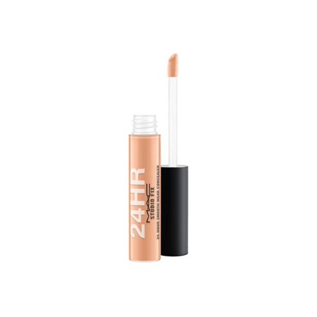 MAC Studio Fix 24-Hour Smooth Wear Concealer in a sleek tube with a clear body, featuring a black cap and a doe-foot applicator, showcasing a light beige shade.