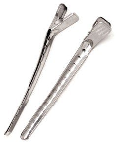 Six shiny silver metal duck-bill clips with a smooth finish, featuring a textured grip and a long, slender design for secure hair styling.
