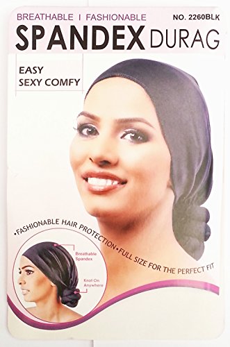 Black spandex skull cap featuring a sleek design, breathable material, and a comfortable fit, ideal for fashionable hair protection.