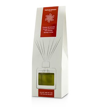Cube-shaped white packaging with a red label, featuring a graphic design, containing a 125ml scented bouquet of orange and cinnamon fragrance.