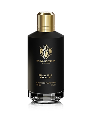 Black Gold perfume bottle features a sleek black glass design with a gold cap and logo, labeled "Mancera Paris" and "Eau De Parfum 120 ML" prominently displayed.