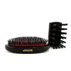 Bristle and nylon junior military shape hair brush featuring a black rubber base, red accents, and densely packed bristles for effective grooming.