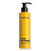 Yellow bottle of Matrix A Curl Can Dream Light Hold Gel with a black pump top, featuring bold black text and a sleek design, 6.7 oz size.