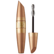 Max Factor Rise & Shine False Lash Effect Mascara in a sleek gold and brown tube, featuring a spiral brush for volume and lift, with a 12ml capacity.