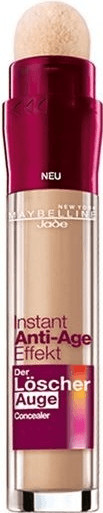 Maybelline Instant Anti-Age Concealer in shade 01 Light, featuring a tube with a pink cap and a sponge applicator, designed for a smooth, anti-aging finish.