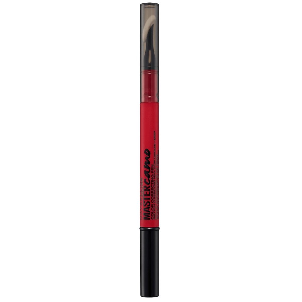 Maybelline Master Camo Colour Correcting Pen in vibrant red, featuring a twist-up applicator and a clear cap, designed for targeted color correction.