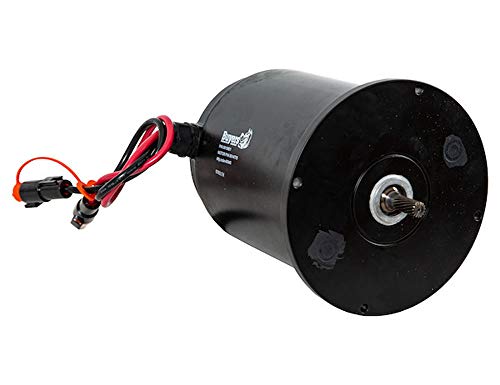 Black cylindrical motor with red and black wires, featuring a metal shaft at one end and connectors for electrical attachment, designed for various applications.