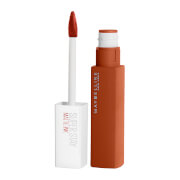 Maybelline New York Super Stay Matte Ink Liquid Lipstick in a sleek brown tube with a white cap, featuring a doe-foot applicator and labeled "135 Globetrotter Brown."
