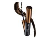 Maybelline Tattoo Brow Easy Peel-Off Tint in 03 Dark Brown, featuring a sleek black tube with a gold cap and a brush applicator, set against a dark brown swatch.