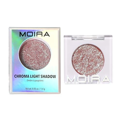 Chroma Light Shadow in shade 04 Summer Dream features a shimmering rose gold hue, housed in a clear compact with an iridescent silver box.