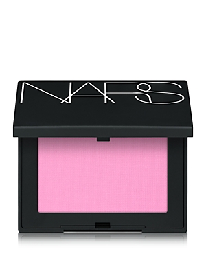 Nars Powder Blush in a sleek black compact with a white logo, featuring a vibrant pink powder inside.
