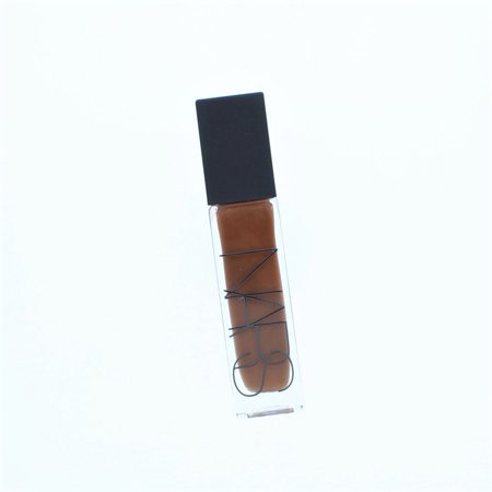 Nars Natural Radiant Longwear Foundation in a sleek clear bottle with a black square cap, featuring a rich brown shade for a natural finish.