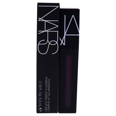 NARS Powermatte Lip Pigment in "Wild Night," featuring a sleek black box with white logo, and a deep plum liquid lip color visible through the packaging.