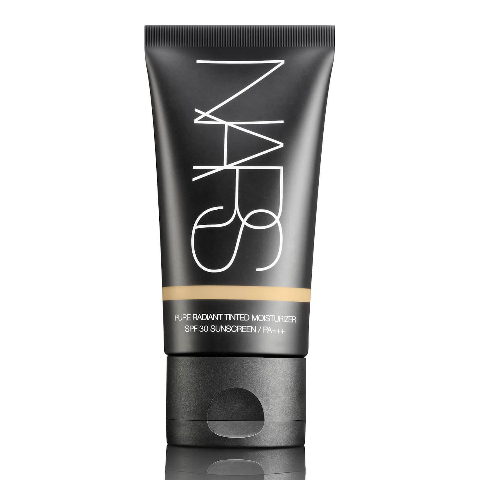 Black squeeze tube featuring "NARS" in bold white letters, labeled "Pure Radiant Tinted Moisturiser SPF30" with "St Moritz" shade, 50ml size, sleek and modern design.