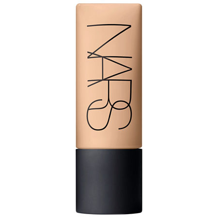 NARS Soft Matte Complete Foundation in shade #1.2 Patagonia, featuring a sleek beige bottle with a matte black cap and bold black lettering.