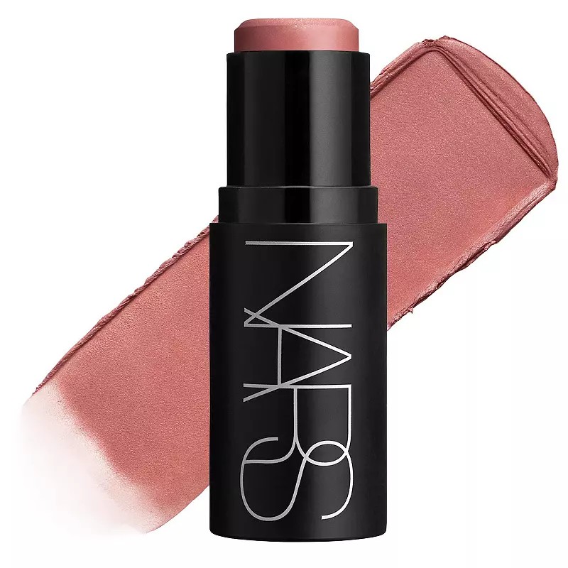 NARS The Multiple Orgasm is a creamy, peachy-pink stick with a sleek black casing, accompanied by a swatch of the same shade.