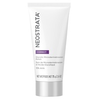 White tube of NEOSTRATA Correct Glycolic Microdermabrasion Face Polish, featuring purple text and a cap, with 75 g of product and 10% AHA highlighted.