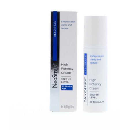 NeoStrata High Potency Cream in a white and blue pump bottle, 30g, features anti-aging benefits and an oil-free formula, packaged in a matching box with clear labeling.