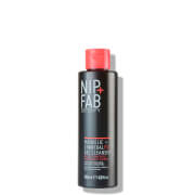 Black bottle with a red cap, featuring bold white and red text that reads "Nip + Fab Mandelic + Charcoal Fix Cleanser," designed for skincare use.