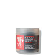 Nip+Fab Charcoal and Mandelic Acid Fix Daily Pads in a clear round container with a grey lid, featuring bold red and black branding on the label.