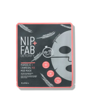 Charcoal Fix & Mandelic Acid Purifying Sheet Mask by Nip+Fab in a sleek black and pink package featuring a facial mask graphic and key ingredient icons.