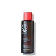 NIP+FAB Charcoal and Mandelic Acid Fix Tonic in a sleek dark bottle with a bright red cap, featuring white and red text on the front, 100ml size.
