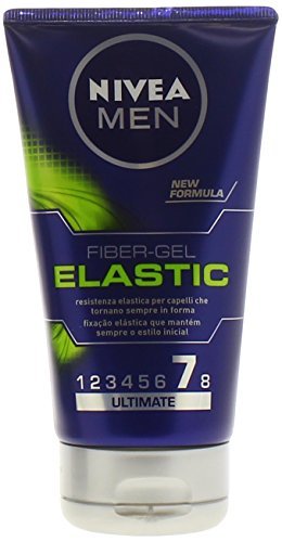 Nivea H C Gel Elastic in a 150ml purple tube with a green design, featuring "FIBER-GEL ELASTIC" prominently displayed and a sleek, modern look for men's hair styling.