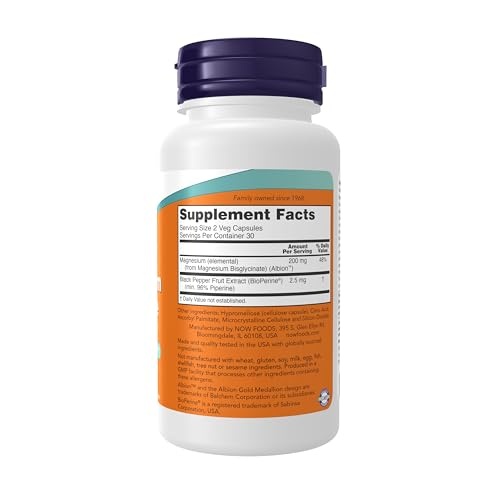 NOW Foods Magnesium Glycinate With BioPerine 60 Capsules - image 2