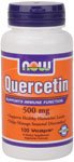 Purple and orange bottle of Now Foods Quercetin, 500 mg, containing 100 vegetarian capsules, labeled for immune support and natural antioxidant benefits.