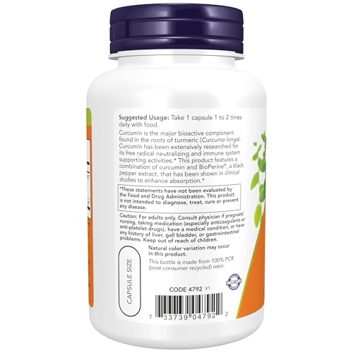 NOW Foods Turmeric Curcumin With BioPerine Capsules 90 Capsules - image 3