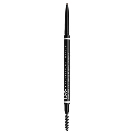 NYX Professional Makeup Micro Brow Pencil in Brunette features a slim, retractable design with a fine tip for precise application and a spoolie brush on one end for blending.