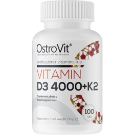 White plastic bottle with a blue and red label, containing 60 capsules of Olimp Nutrition Gold Vit D3 + K2 Sport Edition, highlighting vitamin content and supplement details.