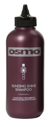 Osmo Blinding Shine Shampoo in a sleek, dark purple bottle with a black flip-top cap, featuring bold white text and a minimalist design, ideal for enhancing everyday shine.