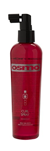 Red spray bottle with a black pump top, labeled "Osmo Curl Spray" in bold white letters, designed for volumizing and enhancing curls, contains 250ml of product.