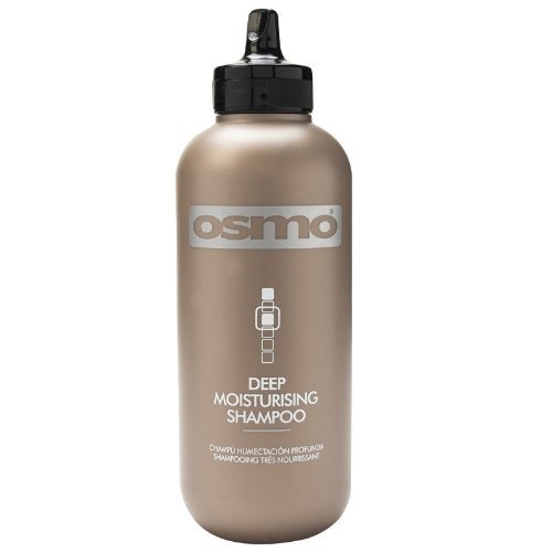 Osmo Essence Deep Moisturizing Shampoo in a sleek, metallic bronze bottle with a black pump top, labeled prominently with "Deep Moisturising Shampoo" and "Osmo."