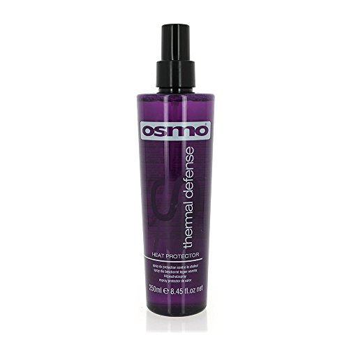 Purple spray bottle labeled "Osmo Thermal Defense" with a black nozzle, featuring "Heat Protector" text and a capacity of 250ml.